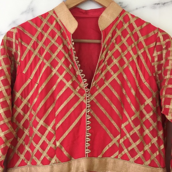 Handmade Middle Eastern Red Gold Gown Nehru Collar - Picture 2 of 7
